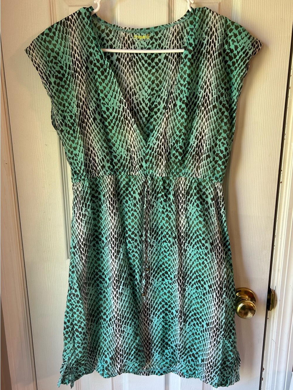 Capelli of New York Teal & Black Patterned V-Neck Swim Coverup